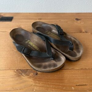 Birkenstock Black Leather Flip Flop Sandal